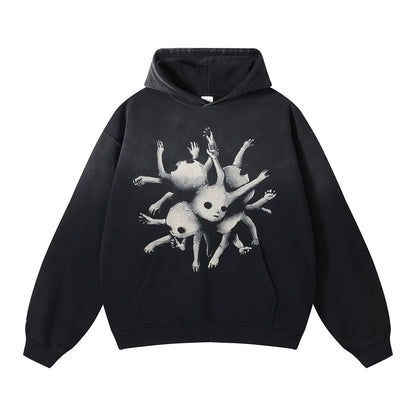 Obenie Retro Y2K Hoodie Gothic Casual Alphabet Blast Print Pattern Skull Fashion Hoodie Men Harajuku Men Clothing (black 4XLX-Large)