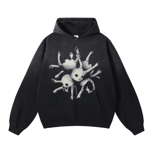 Obenie Retro Y2K Hoodie Gothic Casual Alphabet Blast Print Pattern Skull Fashion Hoodie Men Harajuku Men Clothing (black 4XLX-Large)