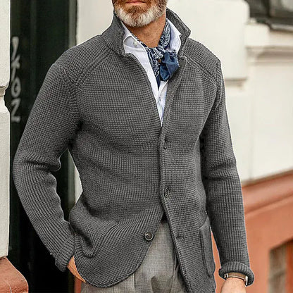 Thick Knitted Cardigan Suit with Standing Collar