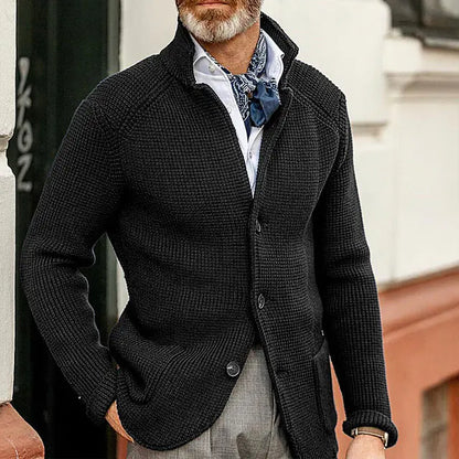 Thick Knitted Cardigan Suit with Standing Collar